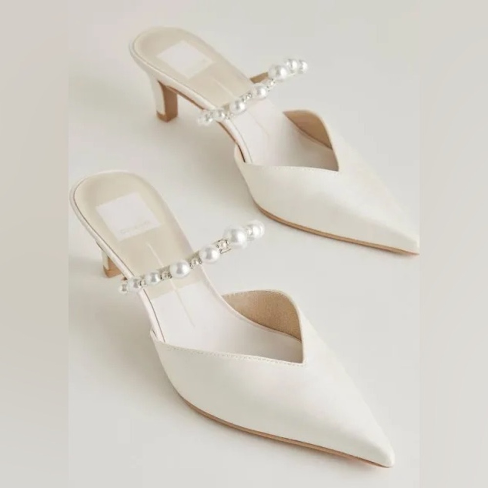 Dolce Vita White Heels with Pearl Accents